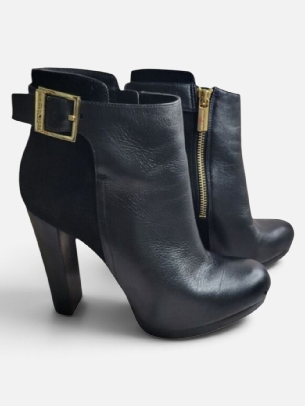 MICHAEL Michael Kors Cidney Black Leather Suede Ankle Booties Sz 6 Edgy Chic